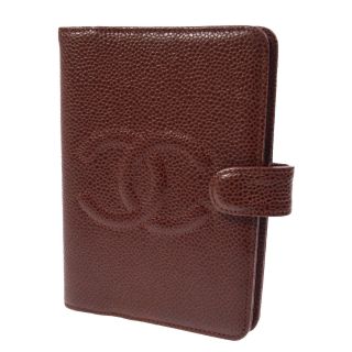 Authentic Chanel Vintage Cc Mini Agenda Notebook Cover Caviar Skin Brown B31806h