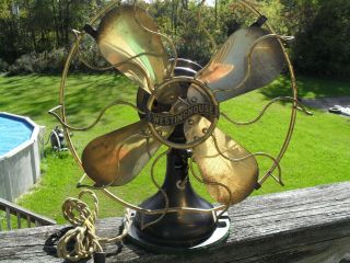 Antique Vintage Early Westinghouse Electric Brass Blade And Cage Fan