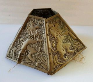 Antique Victorian Pierced Brass Table Lamp Shade Standing Lion