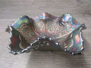 Vintage Iridescent Carnival Glass Peacock And Dahlia Bowl Candy Dish