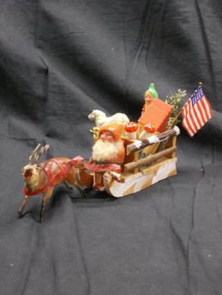 Antique/vintage Signed German Santa,  Sleigh,  Running Reindeer,  German Toys,  Vgc