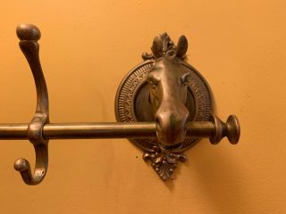 BRASS DOUBLE HORSE HEAD WALL - MOUNT COAT RACK WITH 4 HOOKS 3