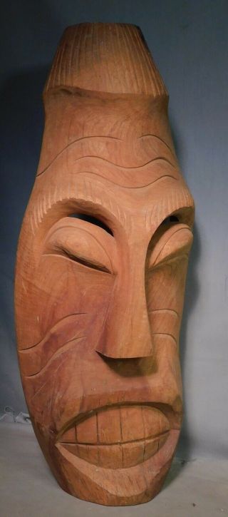 Vintage Oceania South Pacific Carved Wood Grotesque Folk Art Mask 1962 Tiki