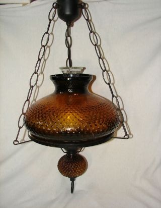 Vintage Retro Flash Coat Amber Hobnail Glass Hanging Swag Lamp