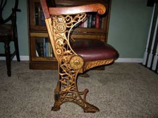 Antique Ornate Cast Iron Wood Upholstered Movie Seat Folding Home Theater Chair