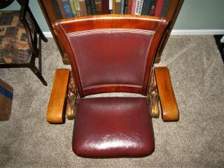 Antique Ornate Cast Iron Wood Upholstered Movie Seat Folding Home Theater Chair 2