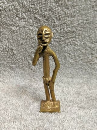 African Gold Weight Figure Tribal Style Vintage Brass Bronze Man Figurine
