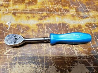 Vintage Snap On 1/4 " Drive Ratchet With Pearl Blue Hard Handle Tml836