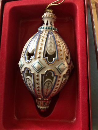 2003 Lenox Brocade Egg Christmas Ornament Box - Porcelain Gold Blue