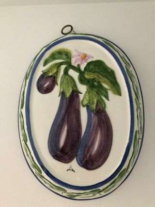 Vintage Hand Painted Ceramic Wall Hanging Jello Mold Eggplant Italy