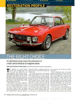 1967 Lancia Fulvia Rallye 1.  3 Great 5 - Page Restoration Article / Ad
