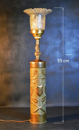Art& Crafts Trench Art Brass Handmade Shell Lamp Ww1 Dec 1916 Edwardian Shade