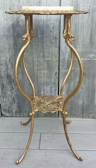 Antique Victorian Gold Gilt Iron & Marble 2 - Tier Plant Fern Stand Table C.  1880