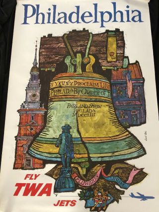 Vintage Fly Twa Philadelphia Poster By David Klein