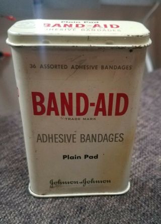 Vintage Band - Aid Adhesive 36 Bandages Tin By Johnson And Johnson
