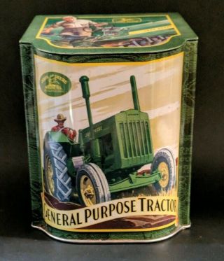 Vtg John Deere Model D Tractor - Metal Tin Hinged Lid Kitchen Country Farm