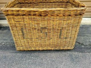 Antique Wicker Rattan L.  S.  L.  Steamer Basket Trunk Chest Laundry Storage Decor 2