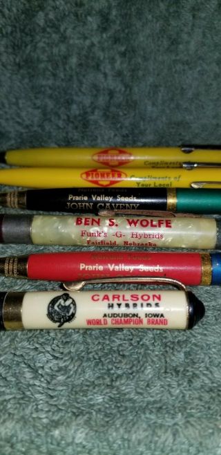 6 Vintage Seed Corn Advertising Mechanical Pencils Pioneer,  Carlson,  Funks - G