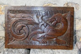 Fine 18th Century Welsh Carved Oak Dragon Panel