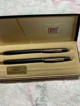 Cross Classic Pen Pencil Set.  Matte Black With Gold Accents,  Vintage Usa Made