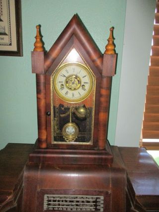 Vintage Waterbury Wind Up Cathedral Mantel Clock