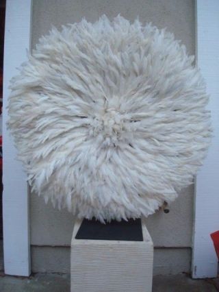 34 " White / African Feather Headdress / Juju Hat / 1st.  Quality / Authentic