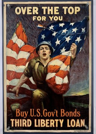 Over Top Third Liberty Loan World War 1 Poster (vg) 1918 20x30 Wwi 02