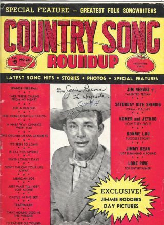 Jim Reeves Vintage In Person Hand Signed Picture Cover Country Song Mag.  26.