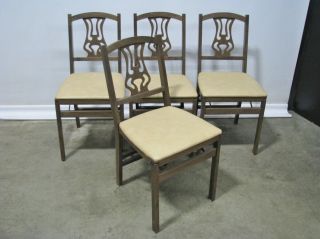 Set Of 4 Stakmore Vintage Upholstered Folding Chairs; Exceptionally