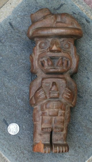 Pre - Columbian Carved Wood Figure With Child Pre - Colombian Statue Nr