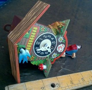 Vintage Miniature German Chalet Cuckoo Clock With Lady On Swing 2