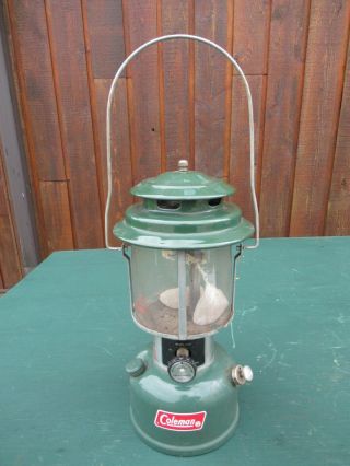 Vintage Coleman Lantern Green Model 220j Dated 5 75 1975 With Glass Globe