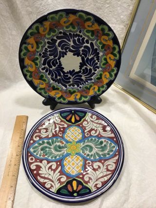 Vintage Becerra Terra Cotta Plates 10” Decorative Colorful Mexico Set Of Two