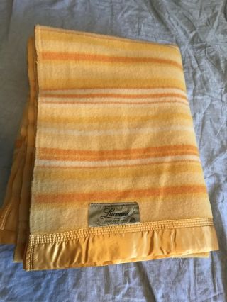 Vintage Laconia Yellow And Orange Striped Wool Blanket 69”x87” Dry Cleaned