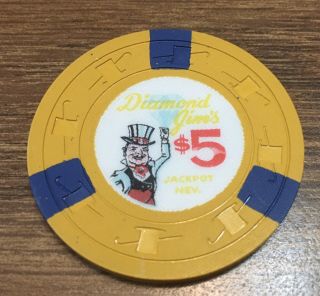 Vintage Casino Chip $5 Diamond Jim’s Jackpot Nv Picture Chip