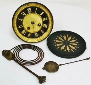 Antique French 8 Day Gong Striking Clock Movement,  Back Door,  Pendulum & Gong