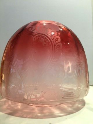 Antique Beehive Cranberry Acid Etched Oil Lamp Shade