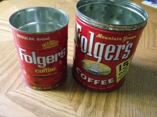 Vintage Folgers Coffee Can 2 Lb Tin Mountain Grown Copyright 1959 15 Cents Off