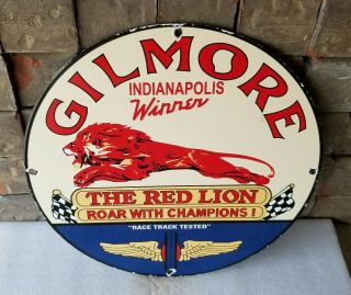 Vintage Gilmore Gasoline Porcelain Gas Oil Lion Service Station Pump Plate Sign