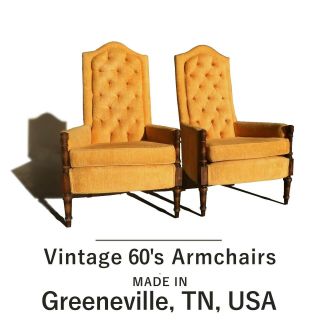Pair Sam Moore Tufted High Back Chairs Hollywood Regency Mid Century Modern