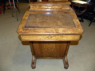 Inlaid Antique Victorian Walnut/ Burl Davenport Writing Desk/ Bureau