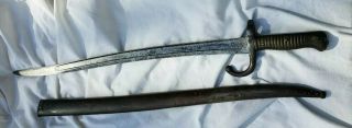 France French Chassepot Sword Bayonet With Scabbard Dated 1873 Yataghan Blade