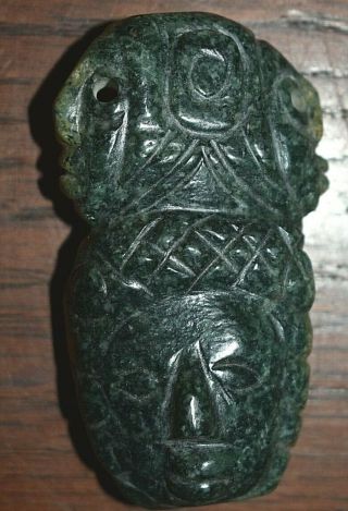 Pre Columbian Mayan Jade Pendant 3 Heads,  4 " Prov