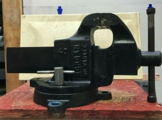 Vintage Big Vice Morgan 4 " Bench Vise With Swivel Base - Made In Usa