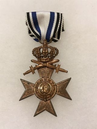 Ww1 German Bavarian Military Merit Cross 3rd Class W/crown Medal/badge - Marked
