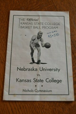 Vintage 1939 Kansas State Wildcats Vs Nebraska University Basketball Program Old