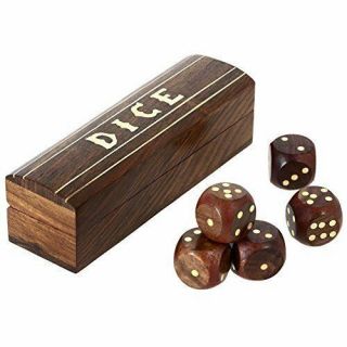 5 " Wood Dice Set In A Box Brass Inlay Art Dice Game Hand Crafted Kids Toys Decor