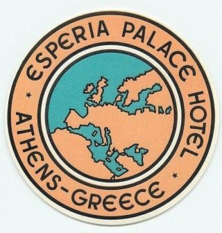 Athens Greece Esperia Palace Hotel Vintage Luggage Label