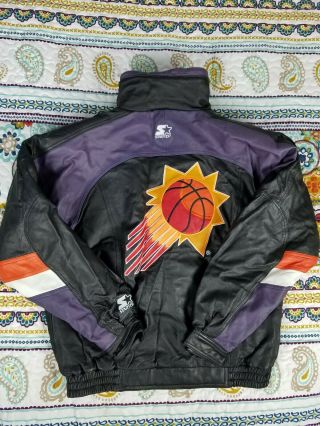 Phoenix Suns Starter Vintage Nba Leather Jacket Sz S 90s Coat Bomber