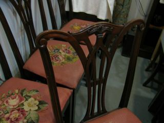Mahogany Vtg Dining Room Chairs - Four Side Chairs - Needlepoint Seats - Sturdy